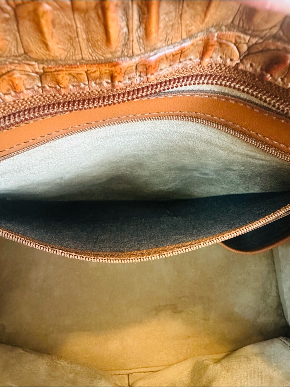 Vintage Brahmin Two-Tone Burnt Orange and Cognac Croc-Trim Satchel - Picture 14 of 16